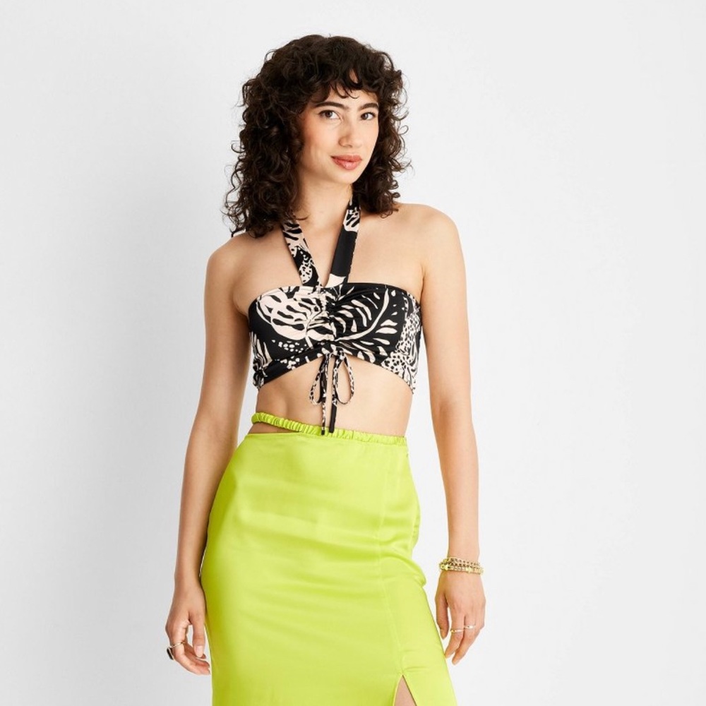 NWT - Future Collective - Women’s Botanical Halter Neck Tie-Front Crop Tank